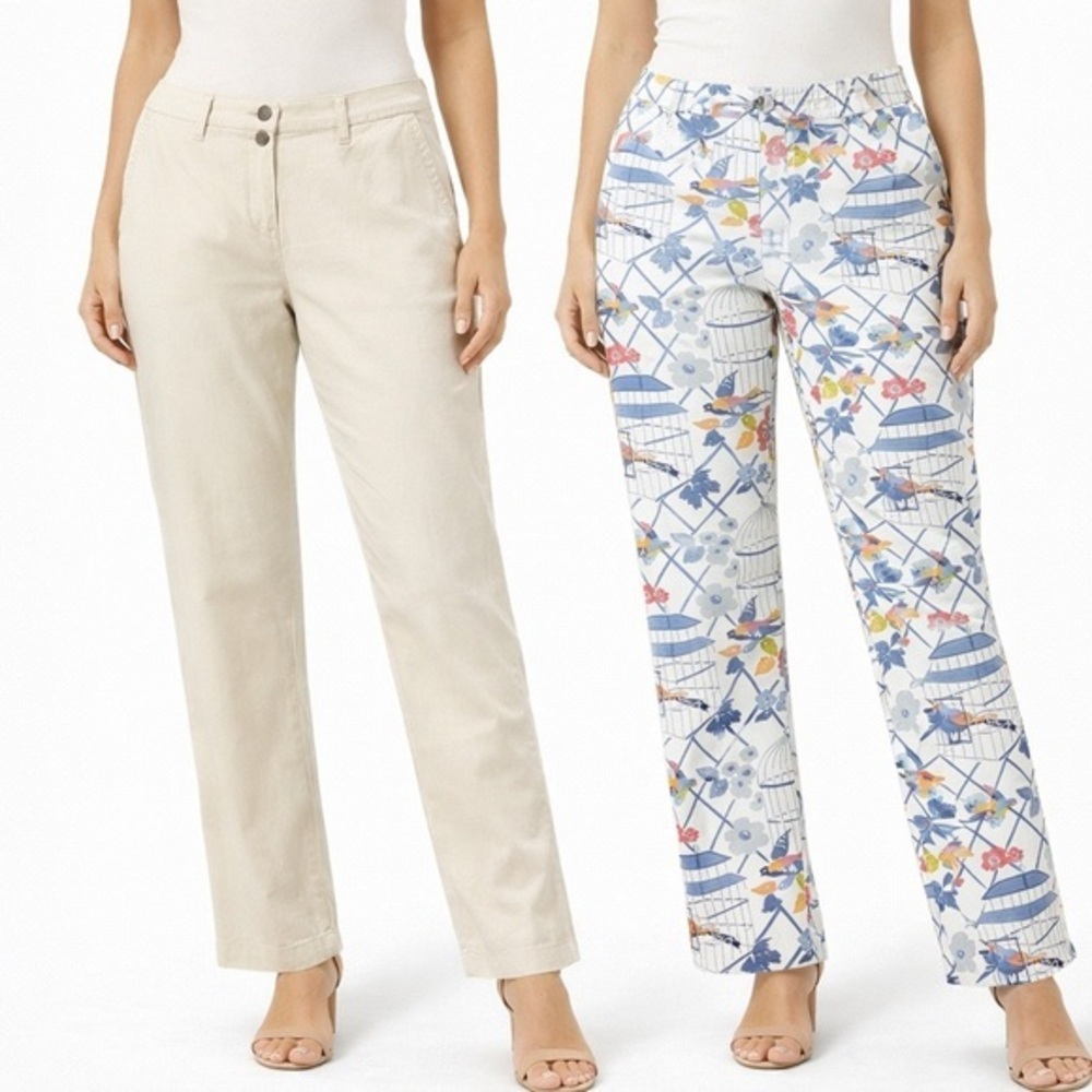 Women’s Straight Leg Pants in Cream and Floral Print